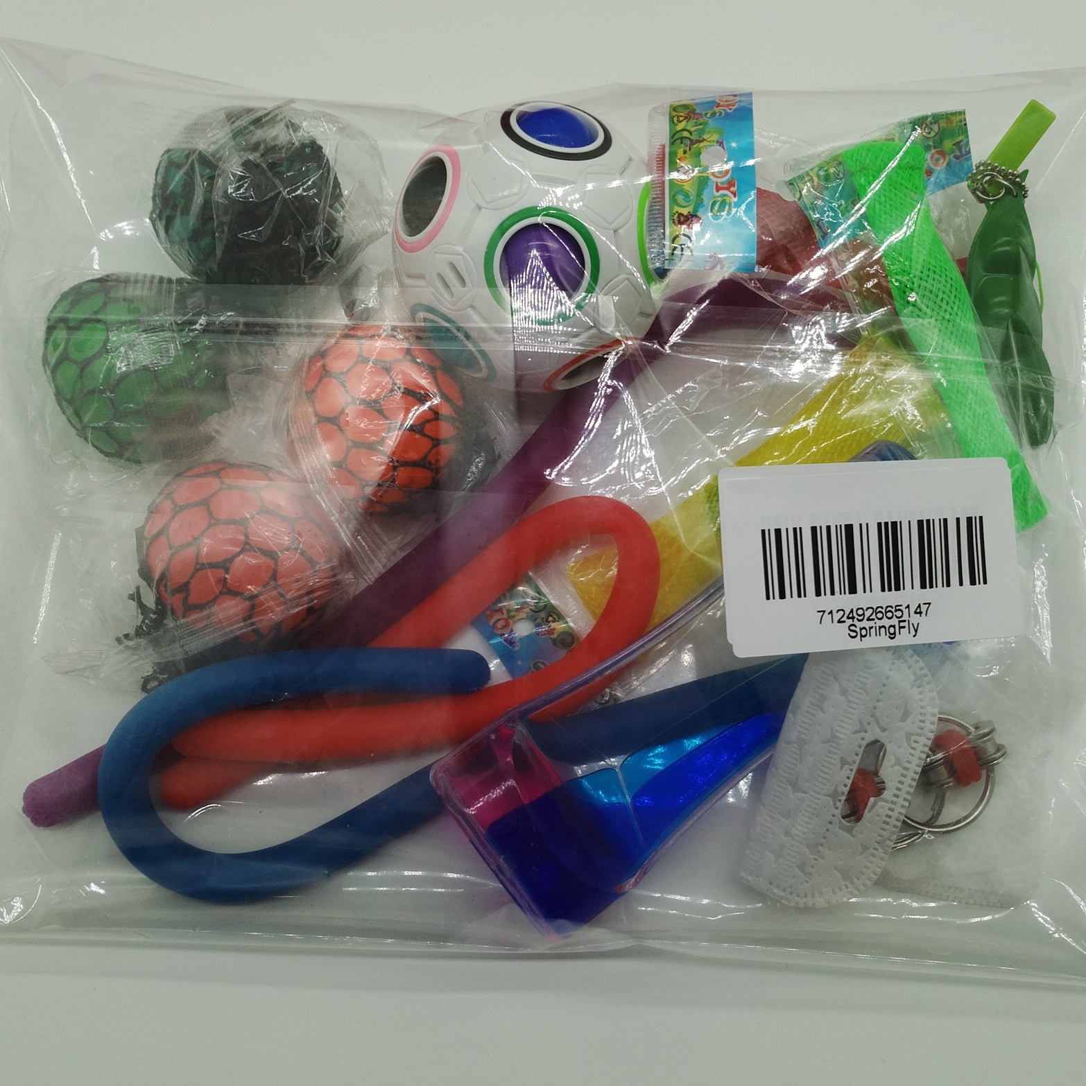 SpringFly 12 Pack Bundle Sensory Toys-Bike Chain/Liquid Motion Timer/Rainbow Magic Balls/Mesh And Marble Toy/Squeeze Soybeans/Squeeze Grape Balls/Stretchy String Toy for ADD ADHD Stress Relax