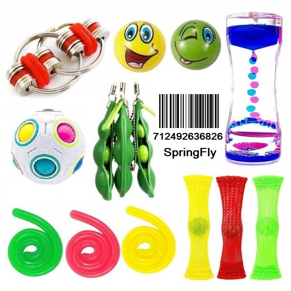 14 Pack Bundle Sensory Fidget Toys Set-Bike Chain,Marble Fidget Toys,Rainbow Magic Sensory Balls,Squeeze a Bean Soybeans,Mesh Squishy Grape Ball for Stress Relax